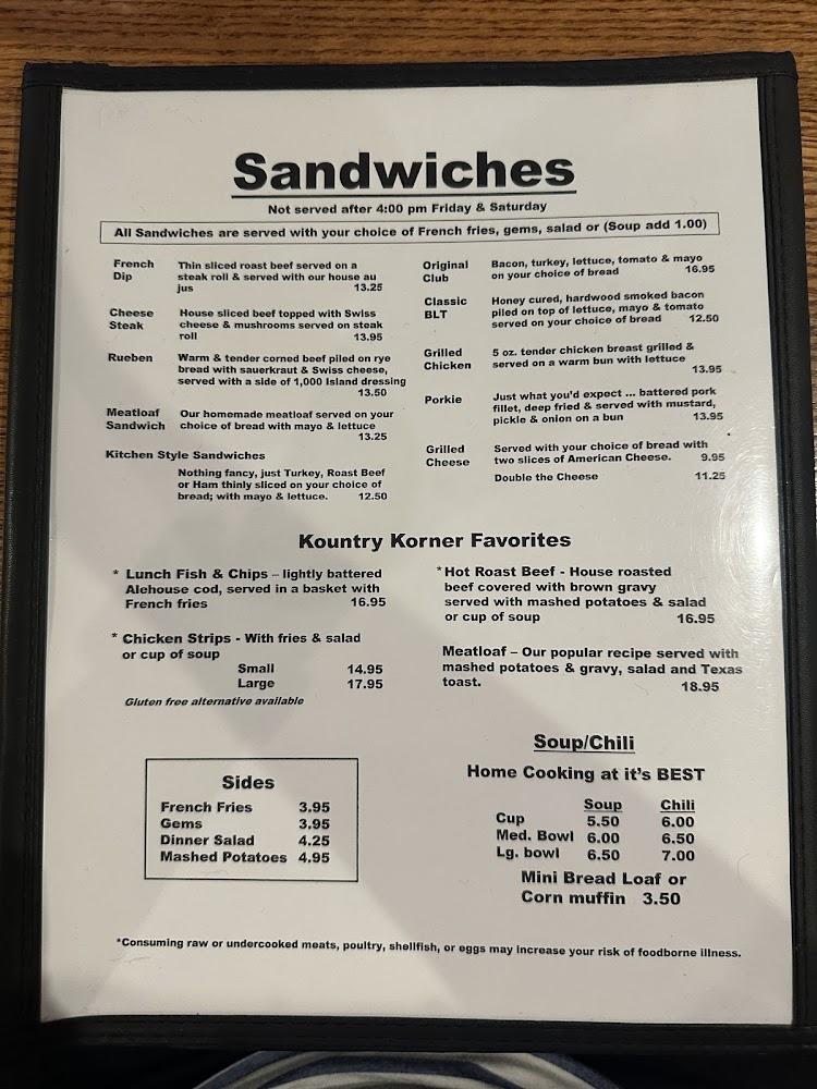 Kountry Korner Café Menu image 1